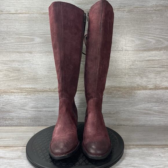 Born Women's Felicia Distressed Suede Leather Burgundy Tall Boots Size 5 - Picture 2 of 10